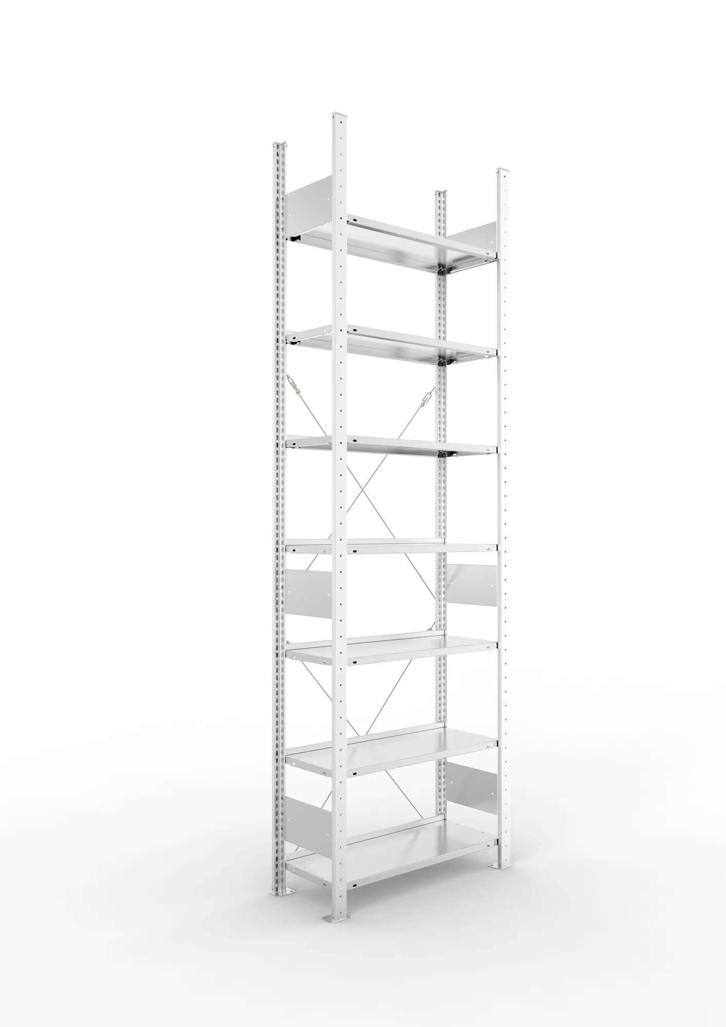 META COMPACT S3| Büro-Steckregal | Grundregal | 2500 x 750 x 300 mm | Fachlast 80 kg | 7 Ebenen | Endanschlag | verzinkt