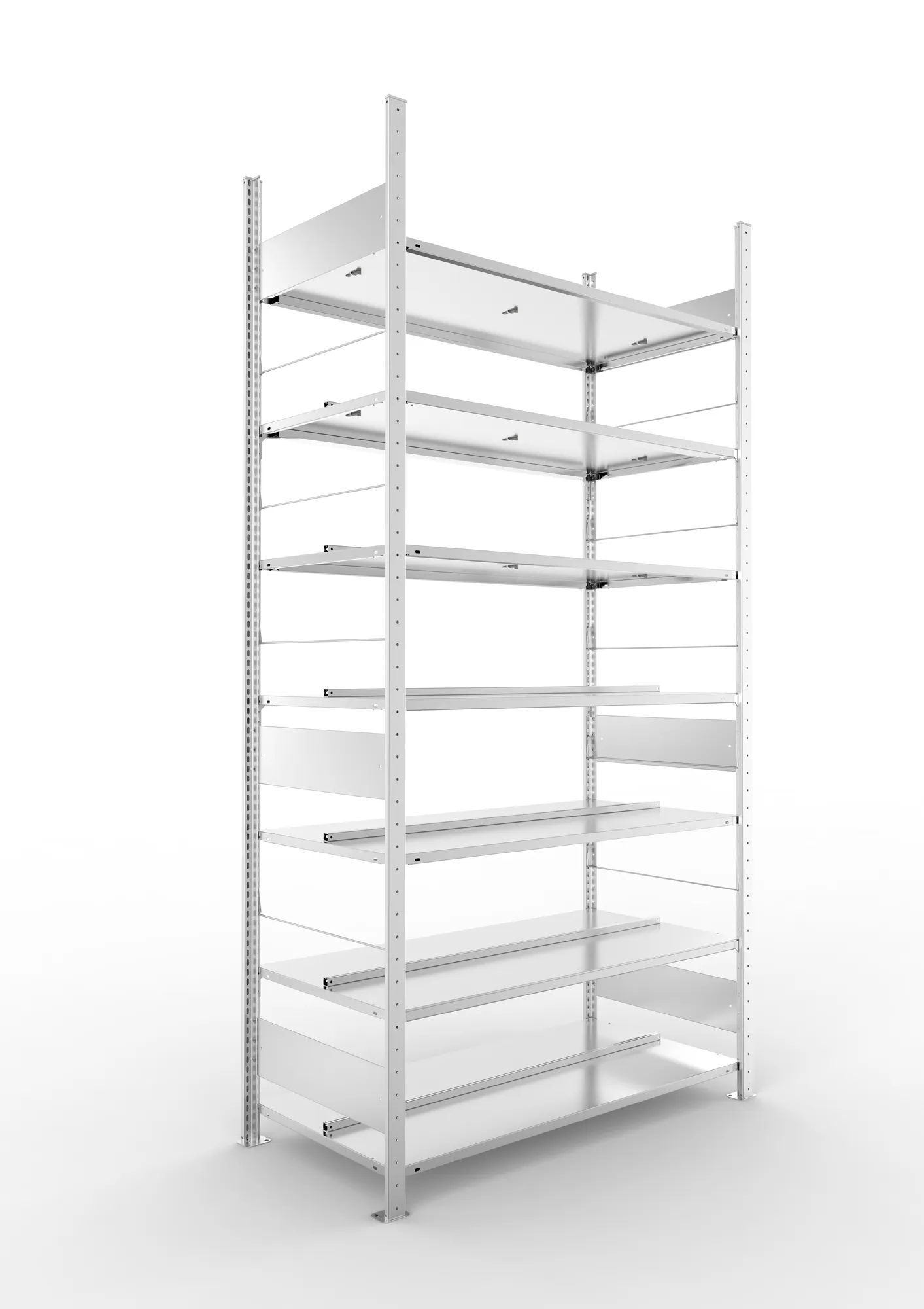 META COMPACT S3| Büro-Steckregal | Doppel-Grundregal | 2500 x 1250 x 600 mm | Fachlast 100 kg | 7 Ebenen | Mittelanschlag | verzinkt