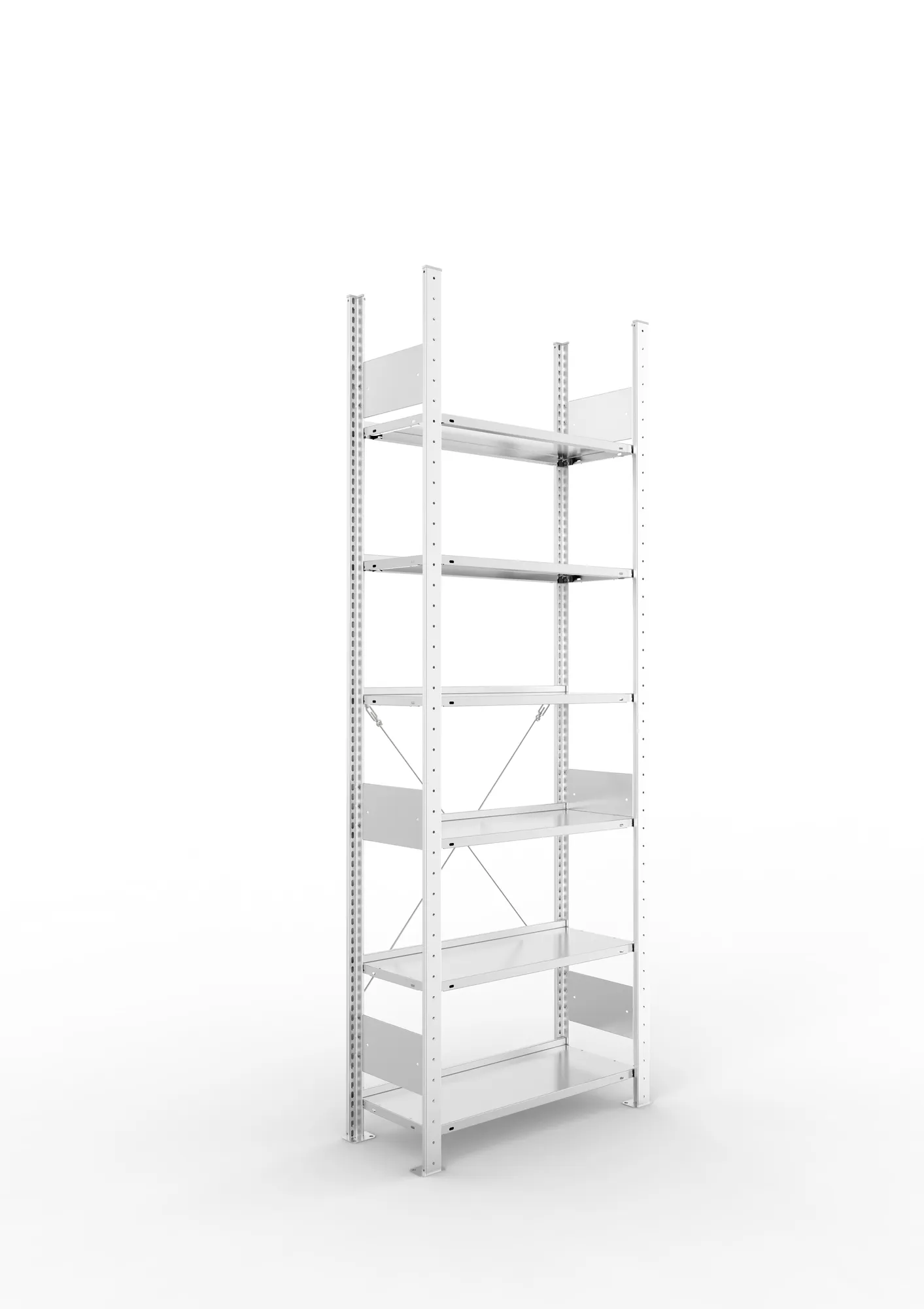 META COMPACT S3| Büro-Steckregal | Grundregal | 2200 x 750 x 300 mm | Fachlast 80 kg | 6 Ebenen | Endanschlag | verzinkt