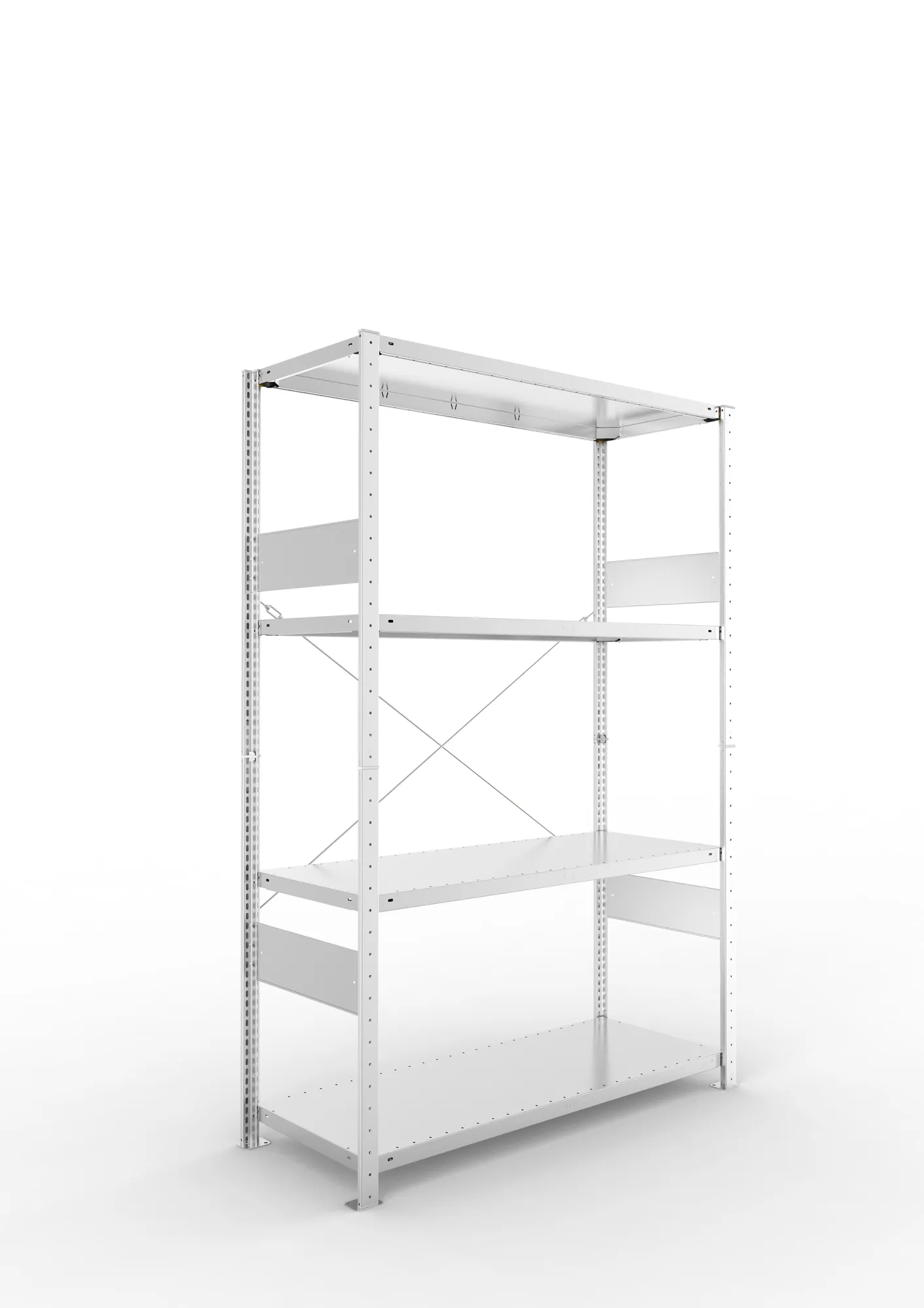 META CLIP SPLIT | Fachbodenregal | Grundregal | 2000 x 1300 x 500 mm | Fachlast 150 kg | 3+1 Ebenen | verzinkt