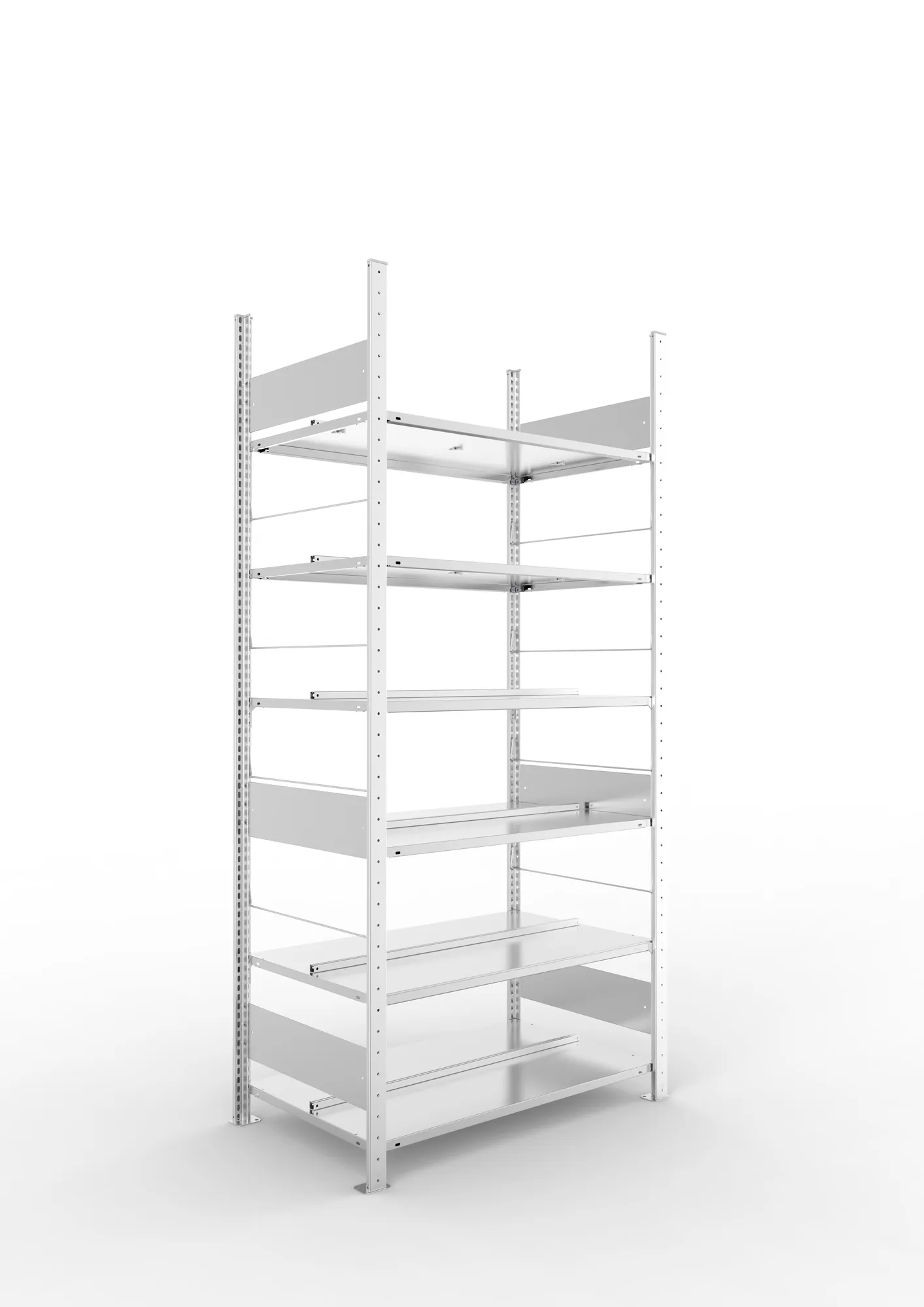 META COMPACT S3| Büro-Steckregal | Doppel-Grundregal | 2200 x 1000 x 600 mm | Fachlast 100 kg | 6 Ebenen | Mittelanschlag | verzinkt
