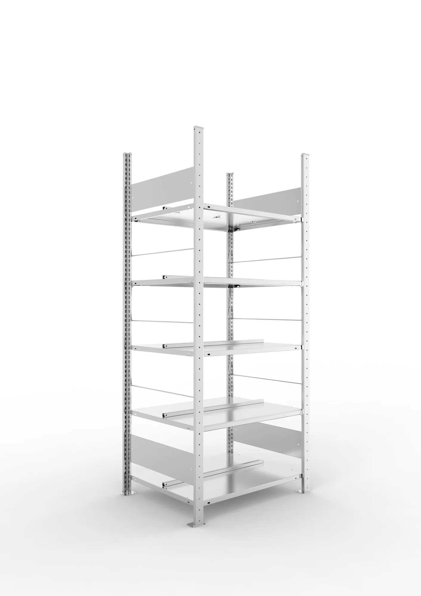 META COMPACT S3| Büro-Steckregal | Doppel-Grundregal | 1850 x 750 x 600 mm | Fachlast 100 kg | 5 Ebenen | Mittelanschlag | verzinkt