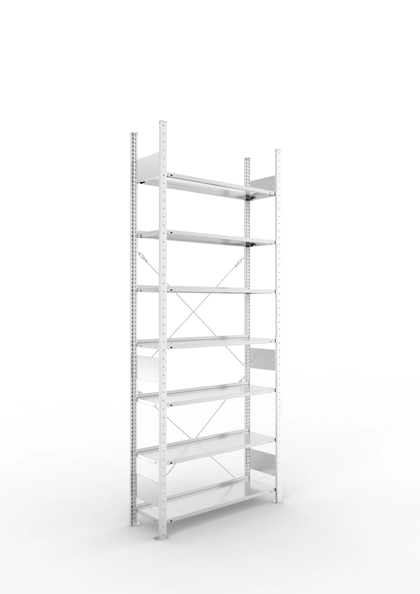 META COMPACT S3| Büro-Steckregal | Grundregal | 2500 x 1000 x 300 mm | Fachlast 80 kg | 7 Ebenen | Endanschlag | verzinkt