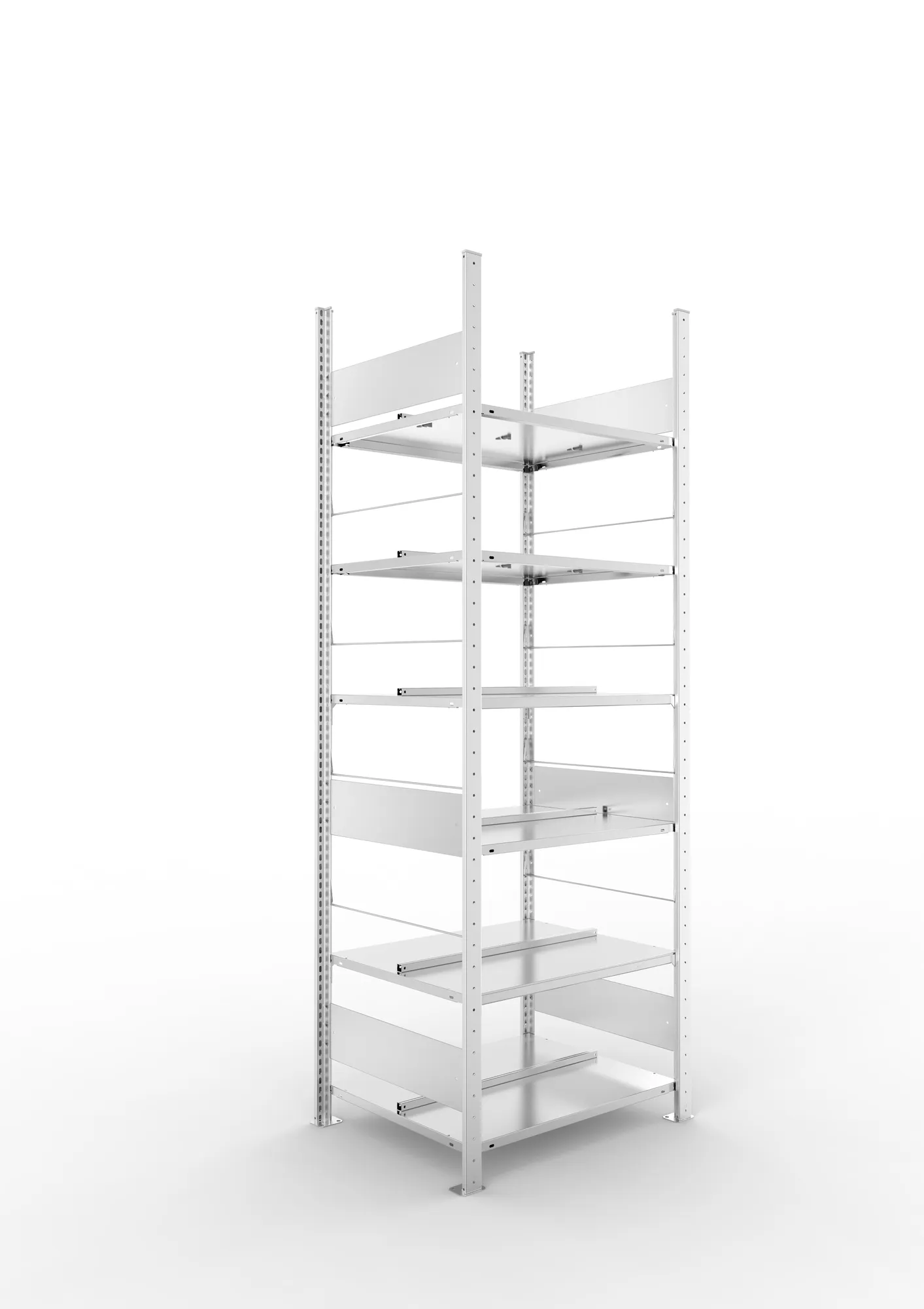 META COMPACT S3| Büro-Steckregal | Doppel-Grundregal | 2200 x 750 x 600 mm | Fachlast 100 kg | 6 Ebenen | Mittelanschlag | verzinkt