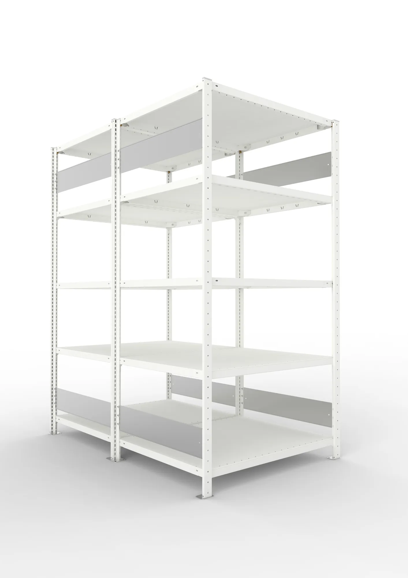 META CLIP S3 | Fachbodenregal | Doppel-Grundregal | 2000 x 1000 x 800 mm | Fachlast 230 kg | 4+1 Ebenen | Längsriegel | RAL 7035