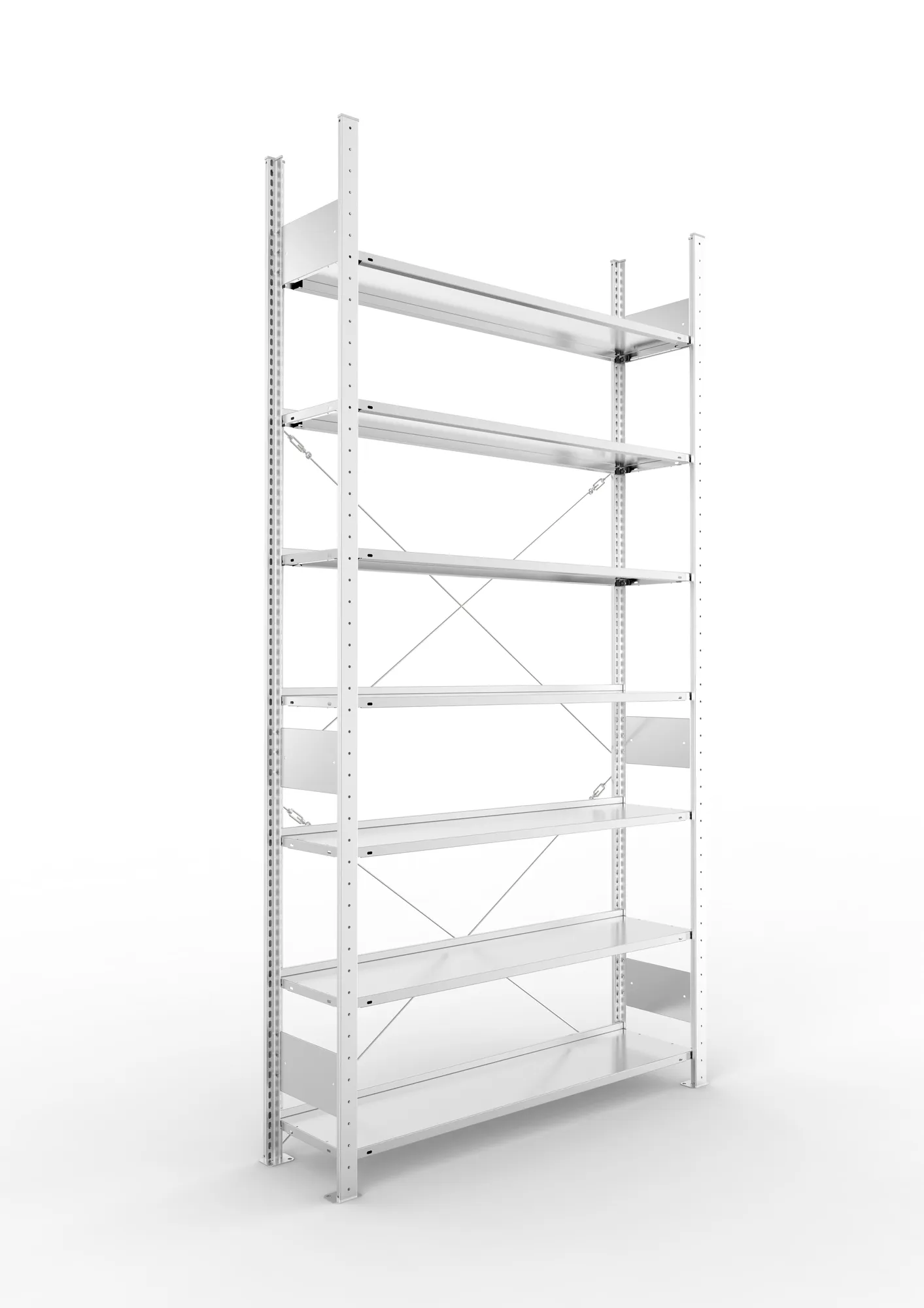 META COMPACT S3| Büro-Steckregal | Grundregal | 2500 x 1250 x 300 mm | Fachlast 80 kg | 7 Ebenen | Endanschlag | verzinkt