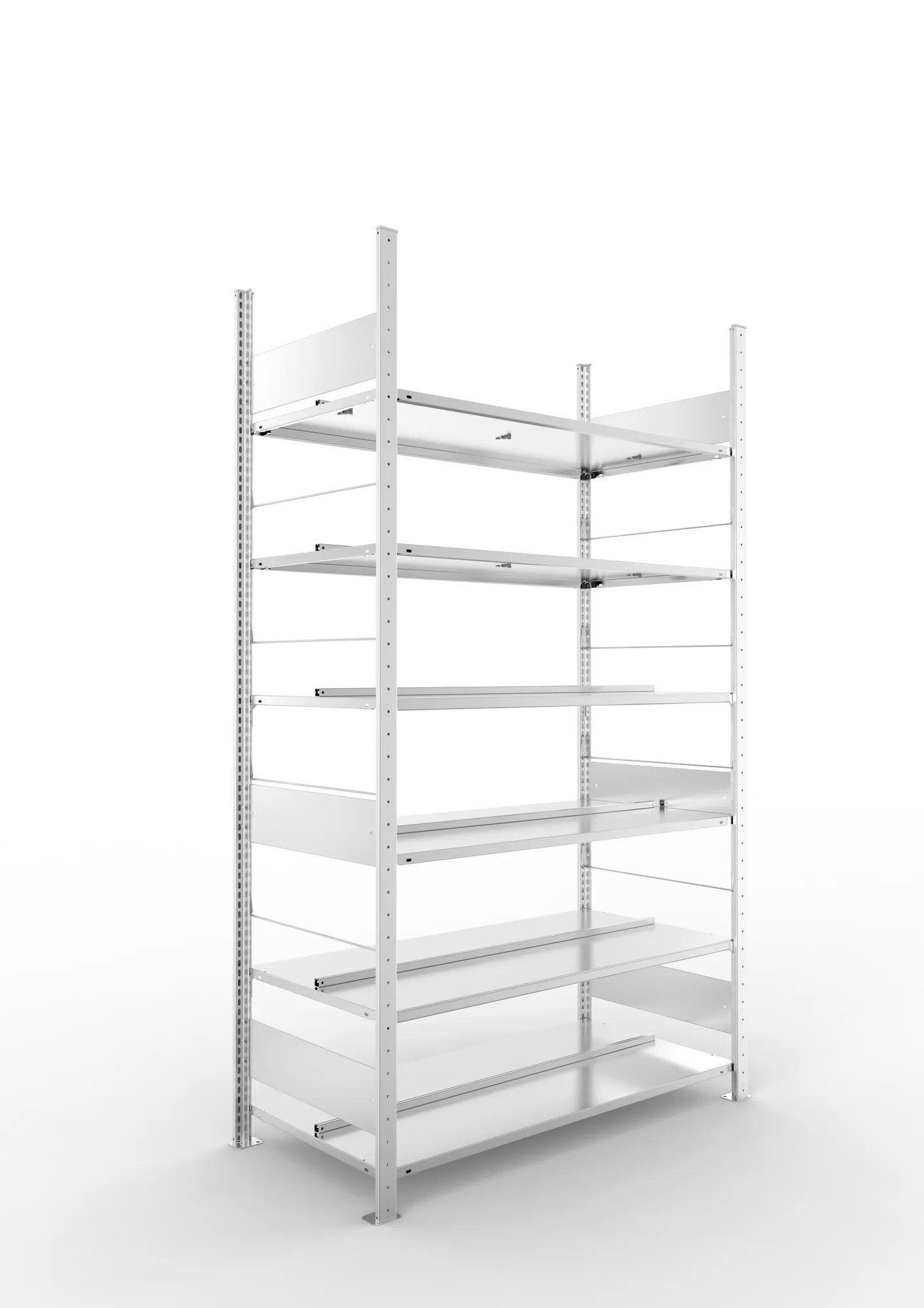 META COMPACT S3| Büro-Steckregal | Doppel-Grundregal | 2200 x 1250 x 600 mm | Fachlast 100 kg | 6 Ebenen | Mittelanschlag | verzinkt