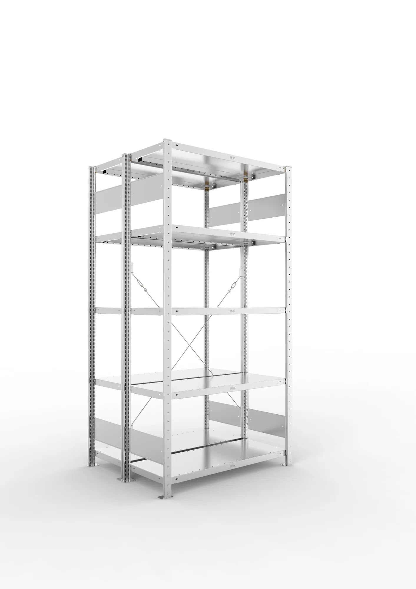 META CLIP S3 | Fachbodenregal | Doppel-Grundregal | 2000 x 1000 x 400 mm | Fachlast 230 kg | 4+1 Ebenen | verzinkt