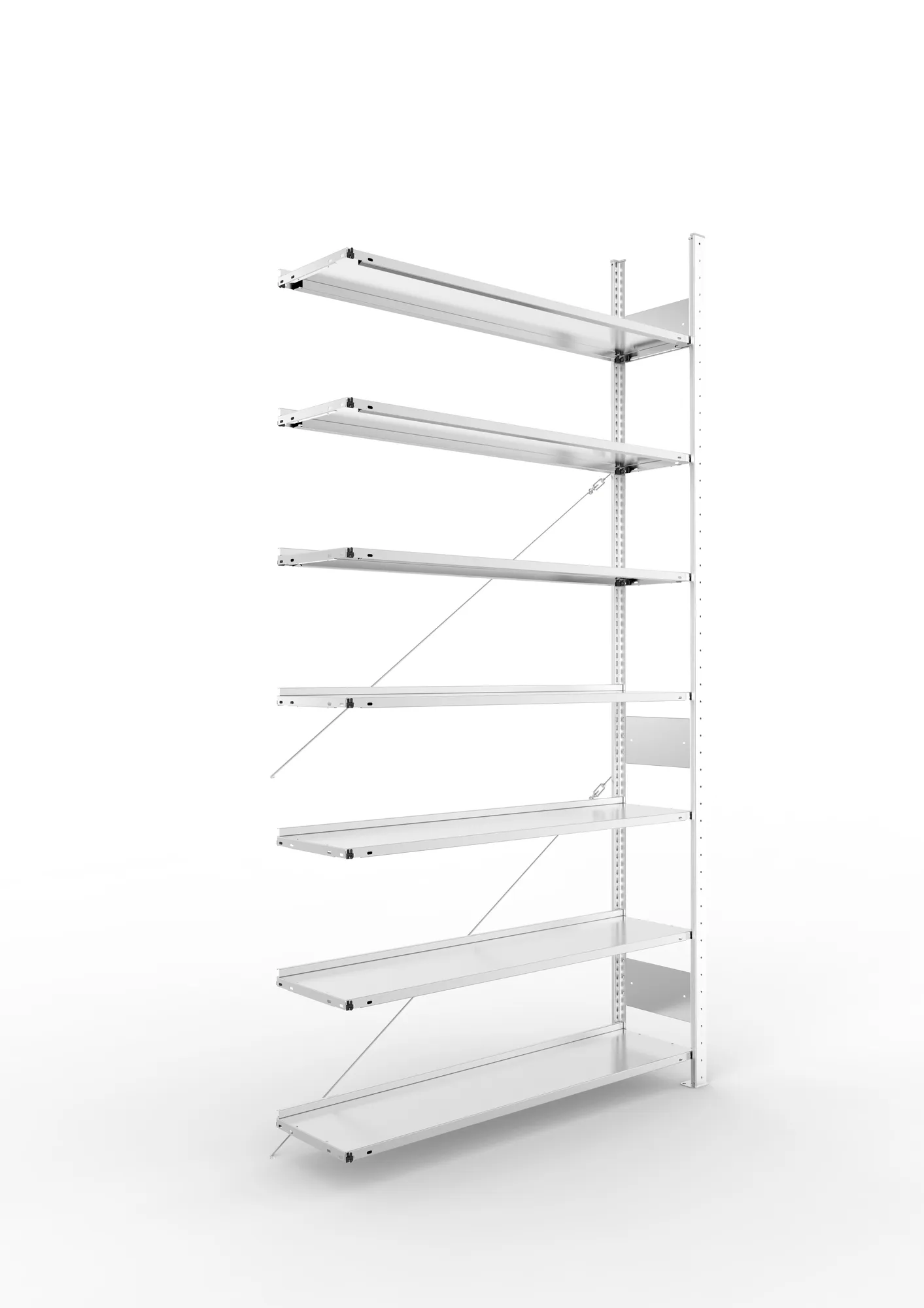 META COMPACT S3| Büro-Steckregal | Anbauregal | 2500 x 1250 x 300 mm | Fachlast 80 kg | 7 Ebenen | Endanschlag | verzinkt