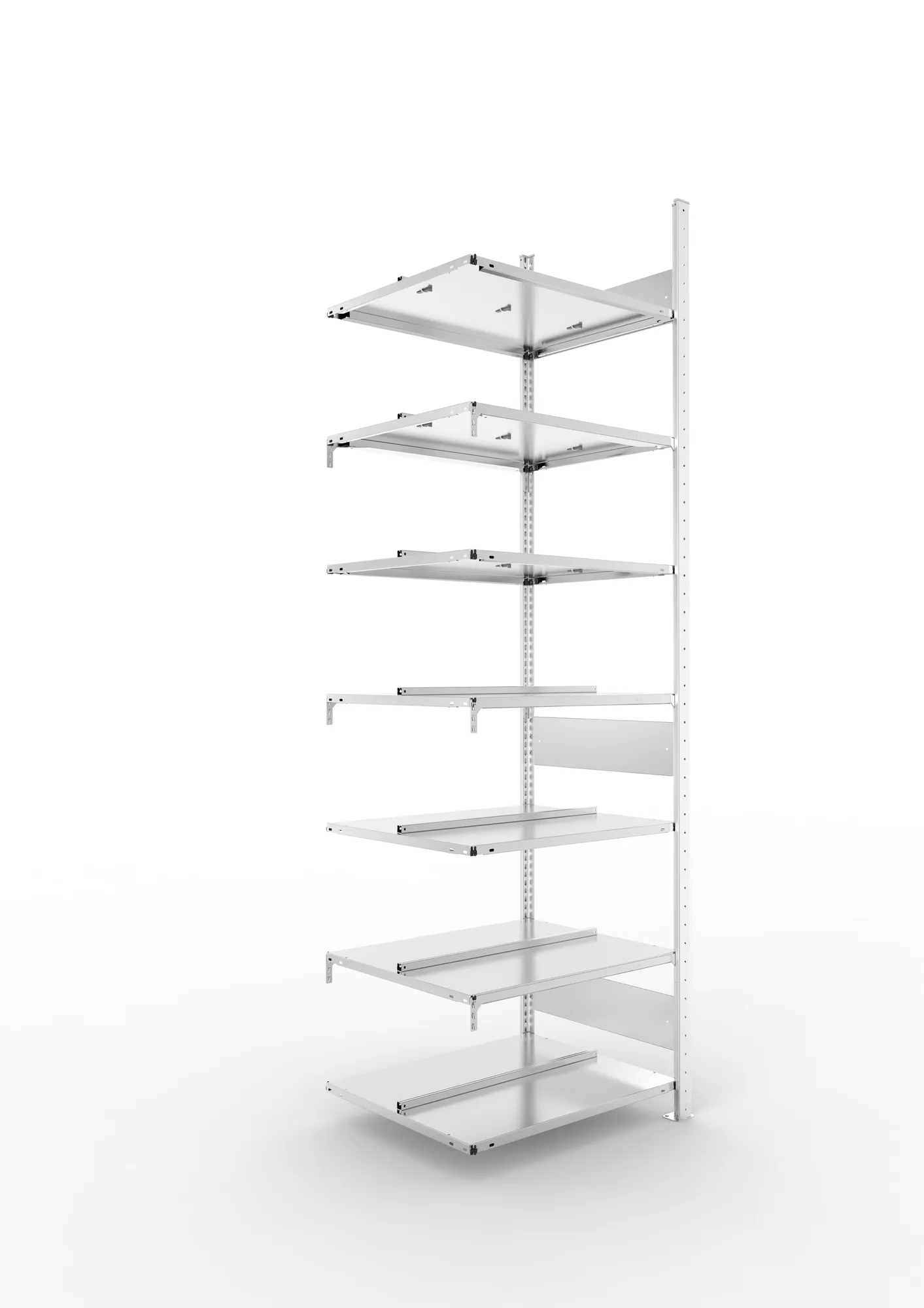 META COMPACT S3| Büro-Steckregal | Doppel-Anbauregal | 2500 x 750 x 600 mm | Fachlast 100 kg | 7 Ebenen | Mittelanschlag | verzinkt