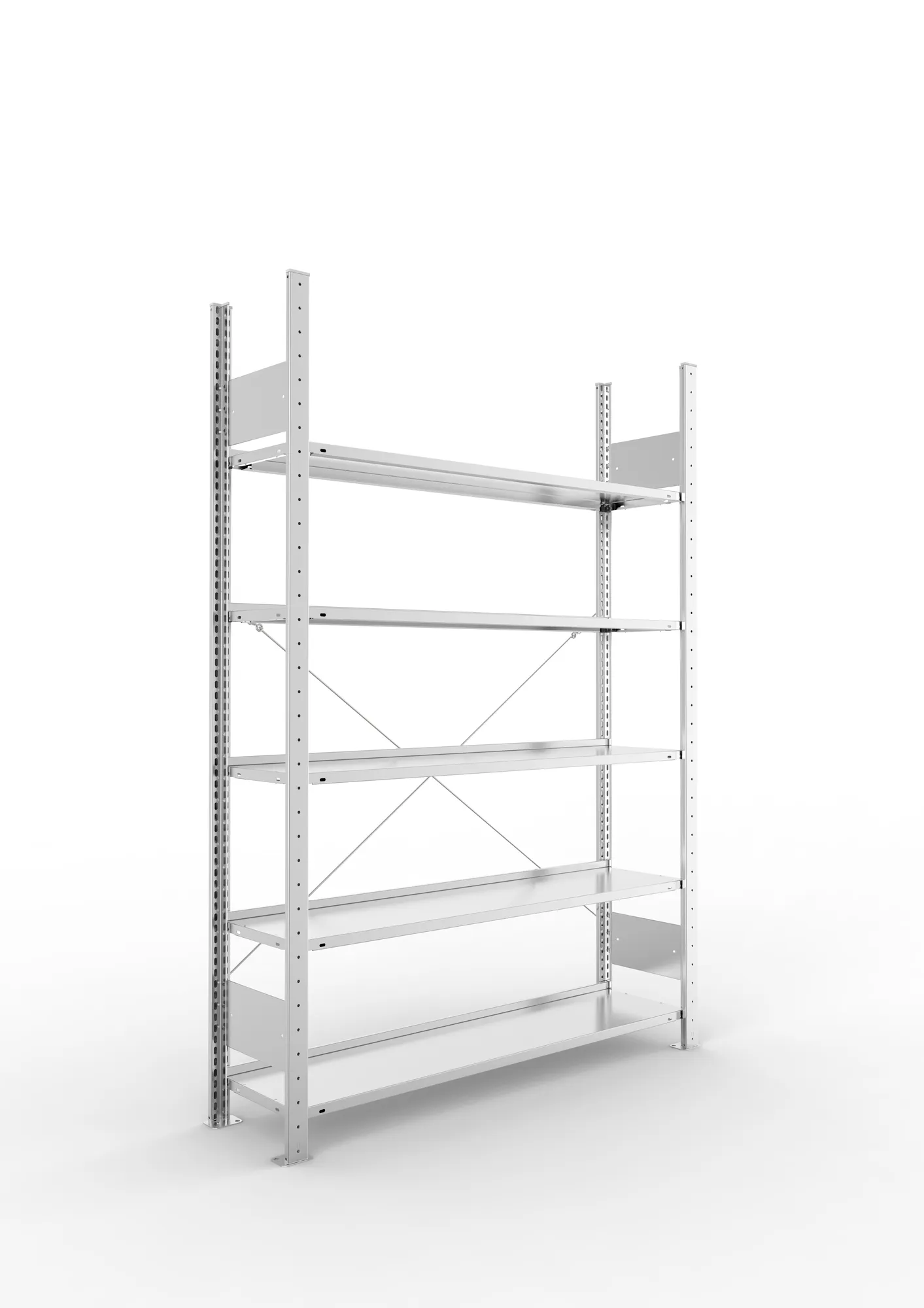 META COMPACT S3| Büro-Steckregal | Grundregal | 1850 x 1250 x 300 mm | Fachlast 80 kg | 5 Ebenen | Endanschlag | verzinkt