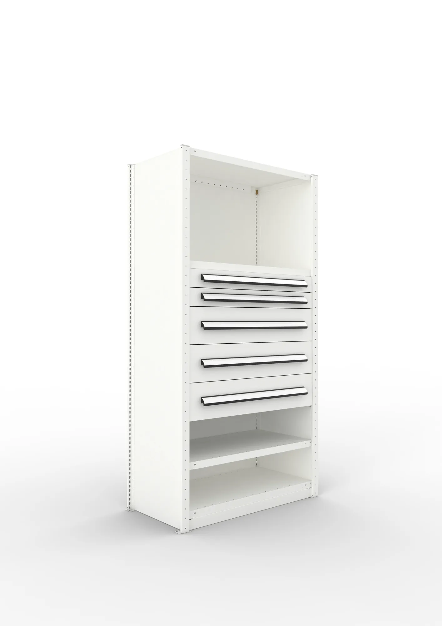 META CLIP | Schrankmodul | Grundregal | Variante 4 | 2000 x 1000 x 500 mm | Schubladen mittig | RAL 7035