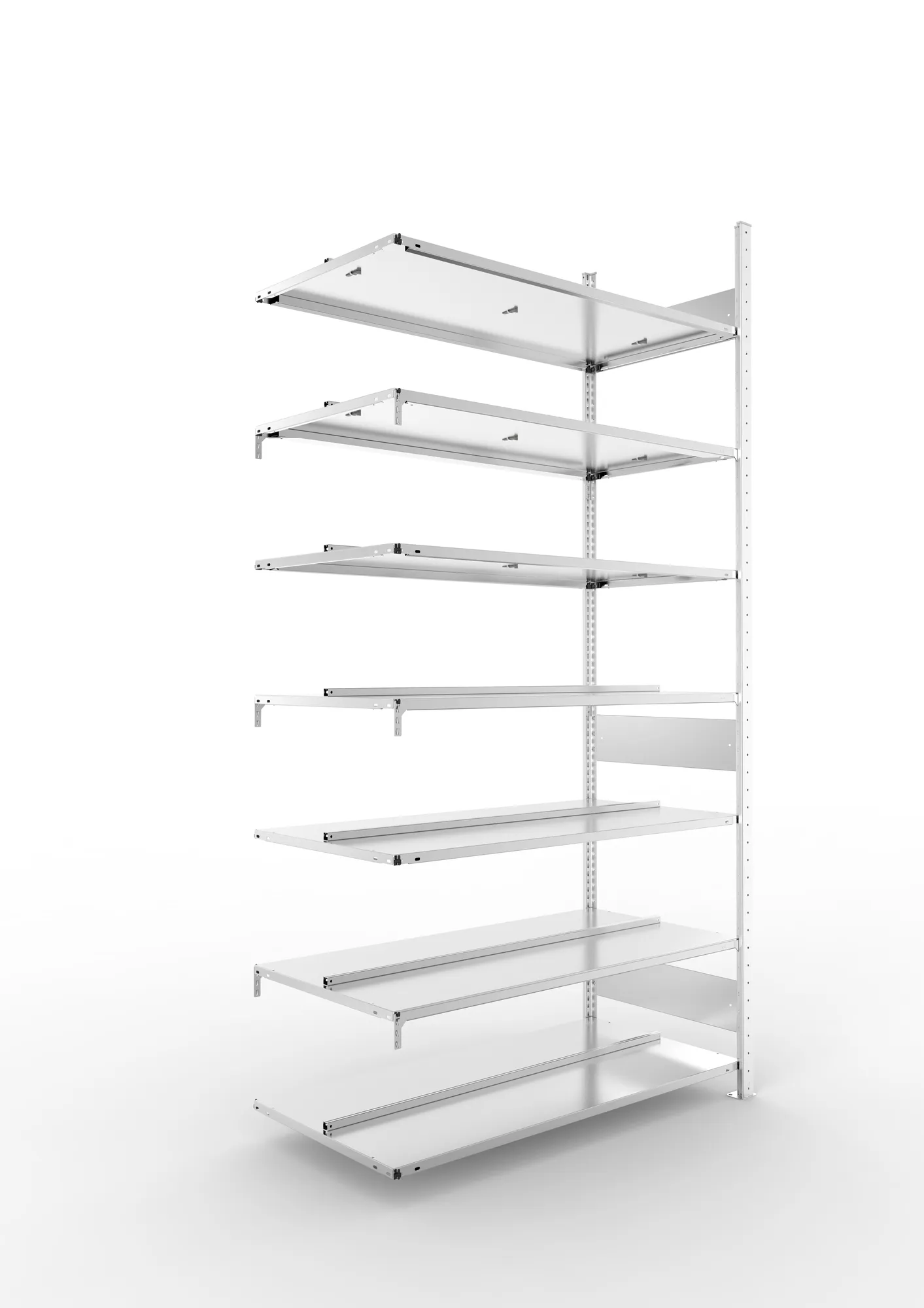 META COMPACT S3| Büro-Steckregal | Doppel-Anbauregal | 2500 x 1250 x 600 mm | Fachlast 100 kg | 7 Ebenen | Mittelanschlag | verzinkt