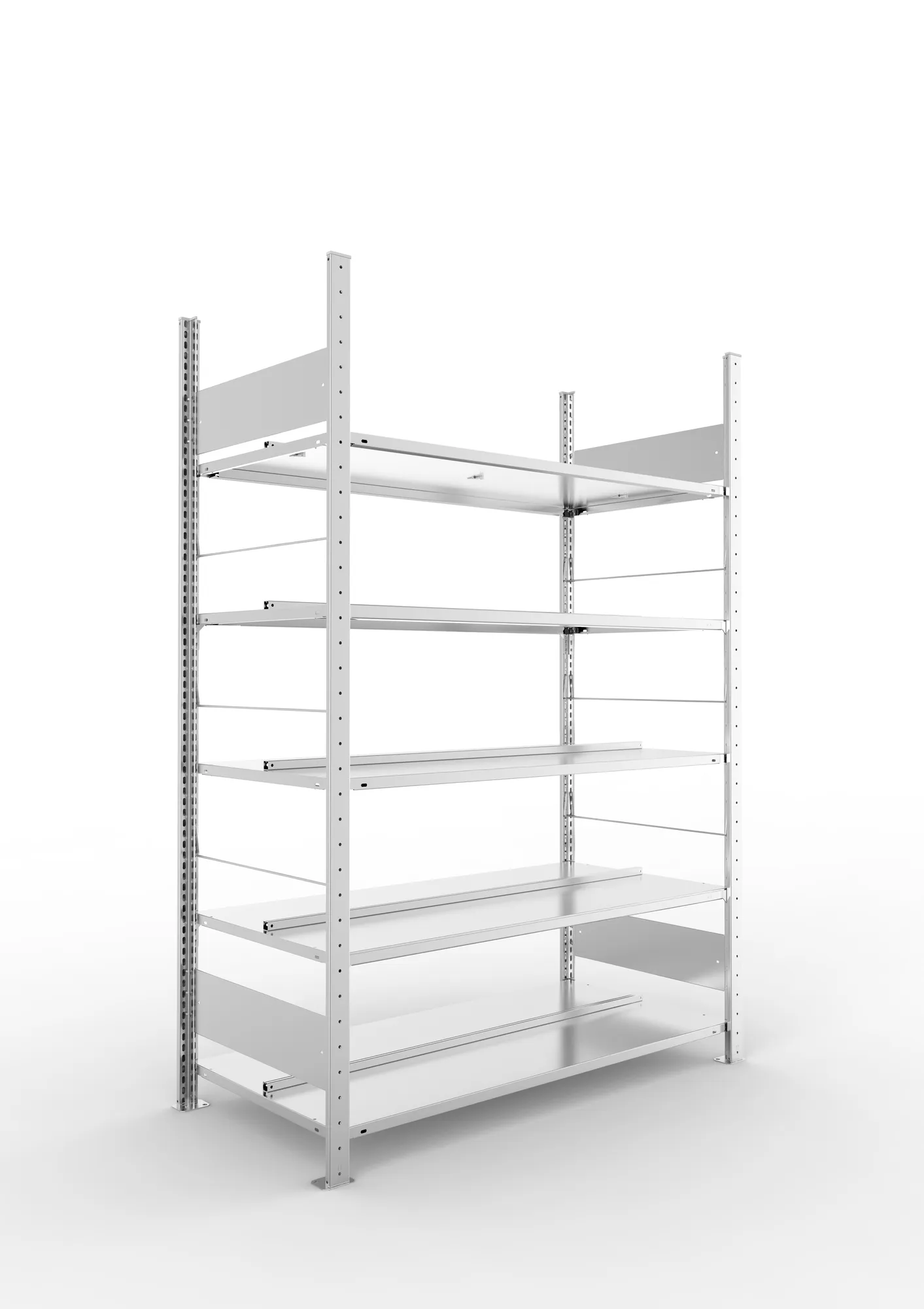 META COMPACT S3| Büro-Steckregal | Doppel-Grundregal | 1850 x 1250 x 600 mm | Fachlast 100 kg | 5 Ebenen | Mittelanschlag | verzinkt