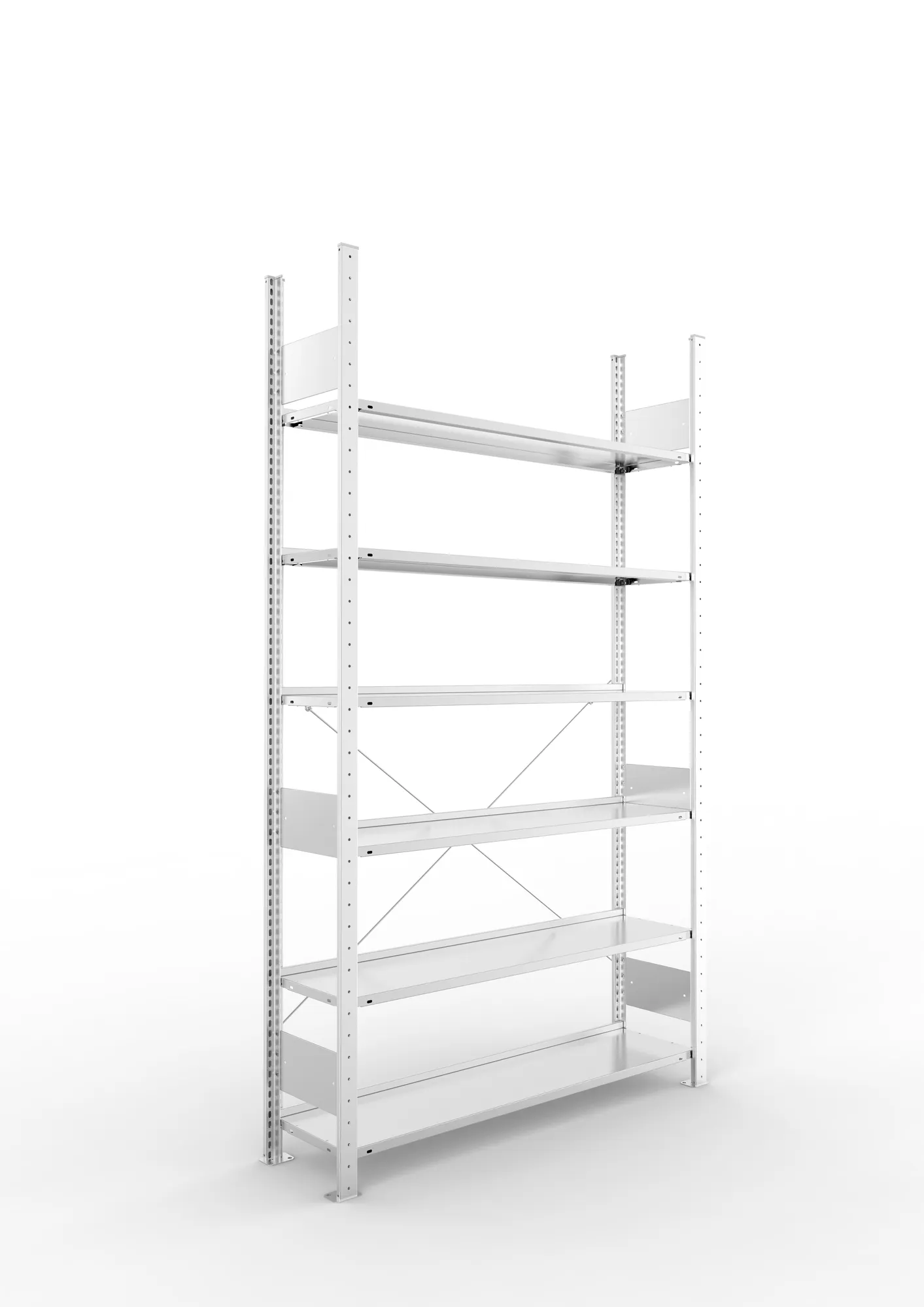 META COMPACT S3| Büro-Steckregal | Grundregal | 2200 x 1250 x 300 mm | Fachlast 80 kg | 6 Ebenen | Endanschlag | verzinkt