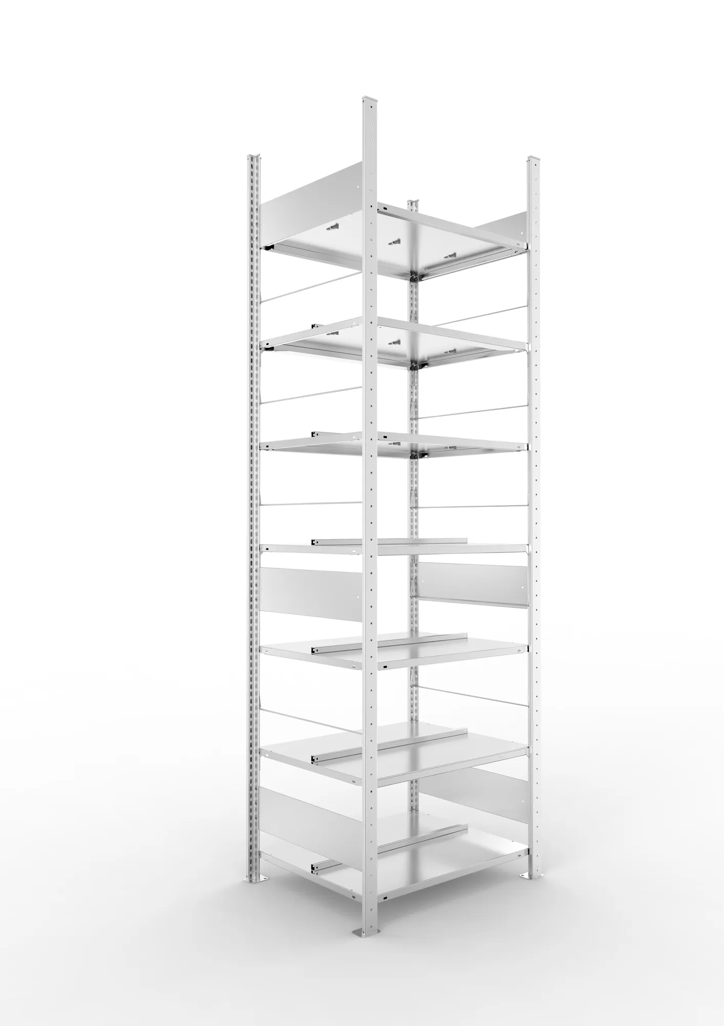 META COMPACT S3| Büro-Steckregal | Doppel-Grundregal | 2500 x 750 x 600 mm | Fachlast 100 kg | 7 Ebenen | Mittelanschlag | verzinkt