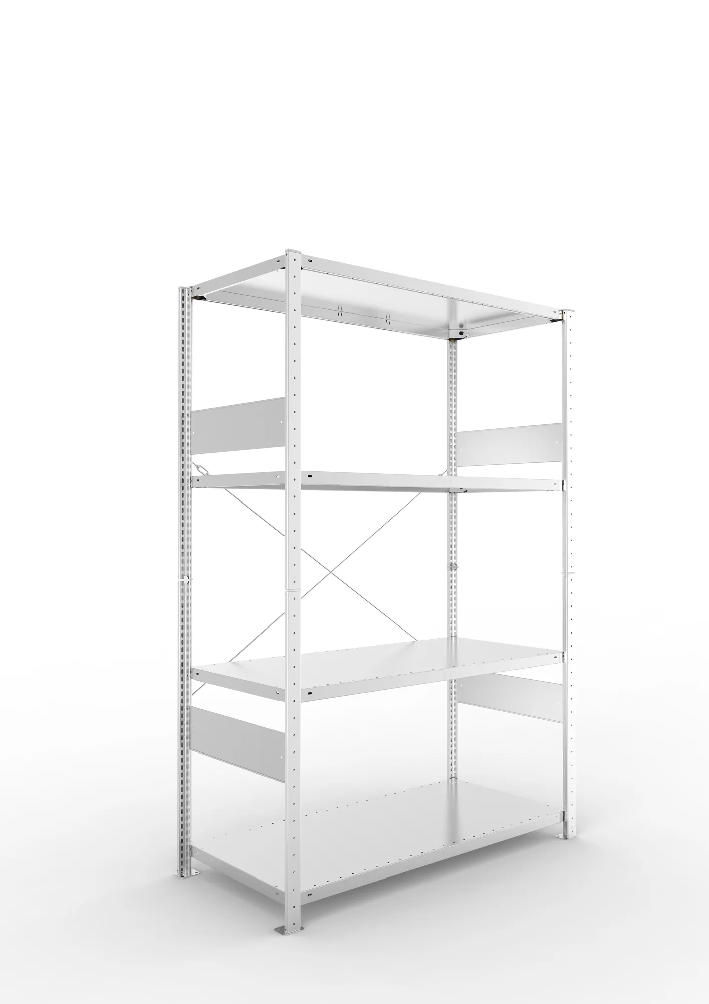 META CLIP SPLIT | Fachbodenregal | Grundregal | 2000 x 1300 x 600 mm | Fachlast 150 kg | 3+1 Ebenen | verzinkt