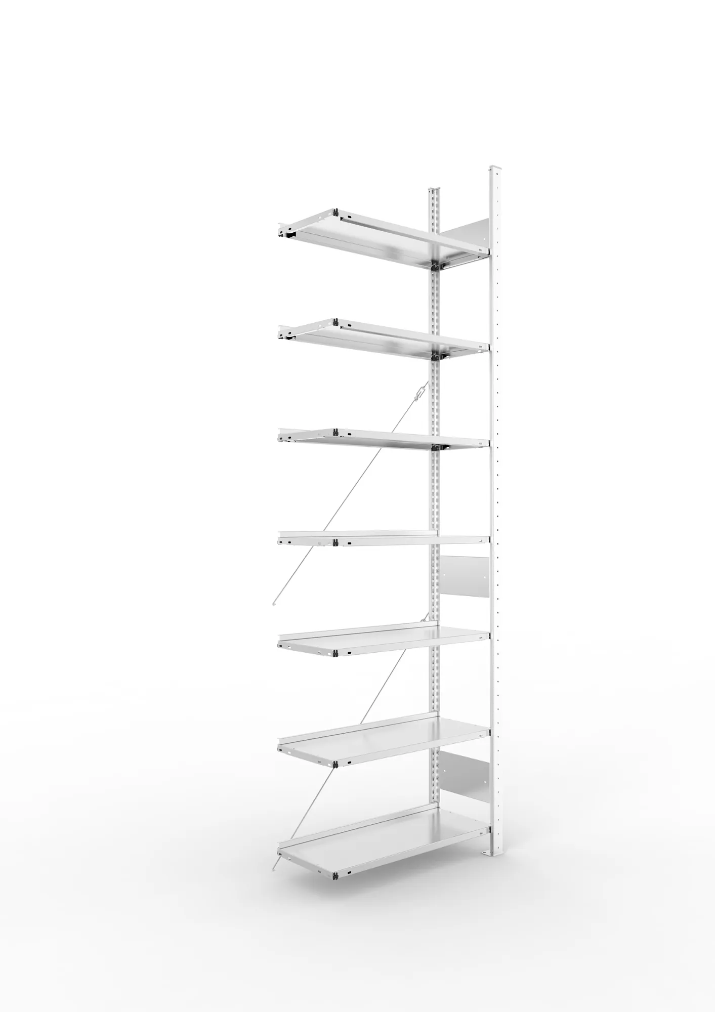 META COMPACT S3| Büro-Steckregal | Anbauregal | 2500 x 750 x 300 mm | Fachlast 80 kg | 7 Ebenen | Endanschlag | verzinkt