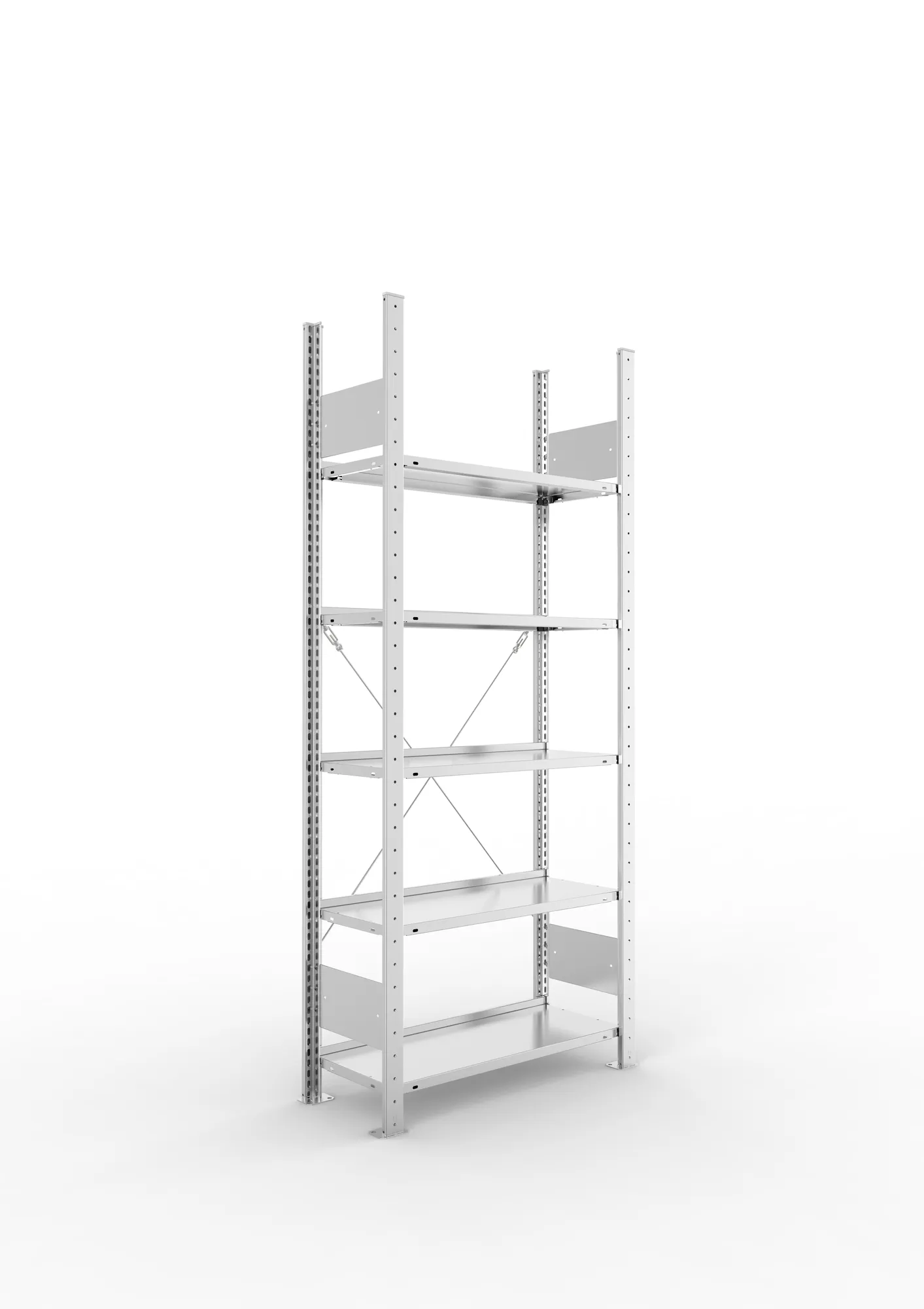 META COMPACT S3| Büro-Steckregal | Grundregal | 1850 x 750 x 300 mm | Fachlast 80 kg | 5 Ebenen | Endanschlag | verzinkt