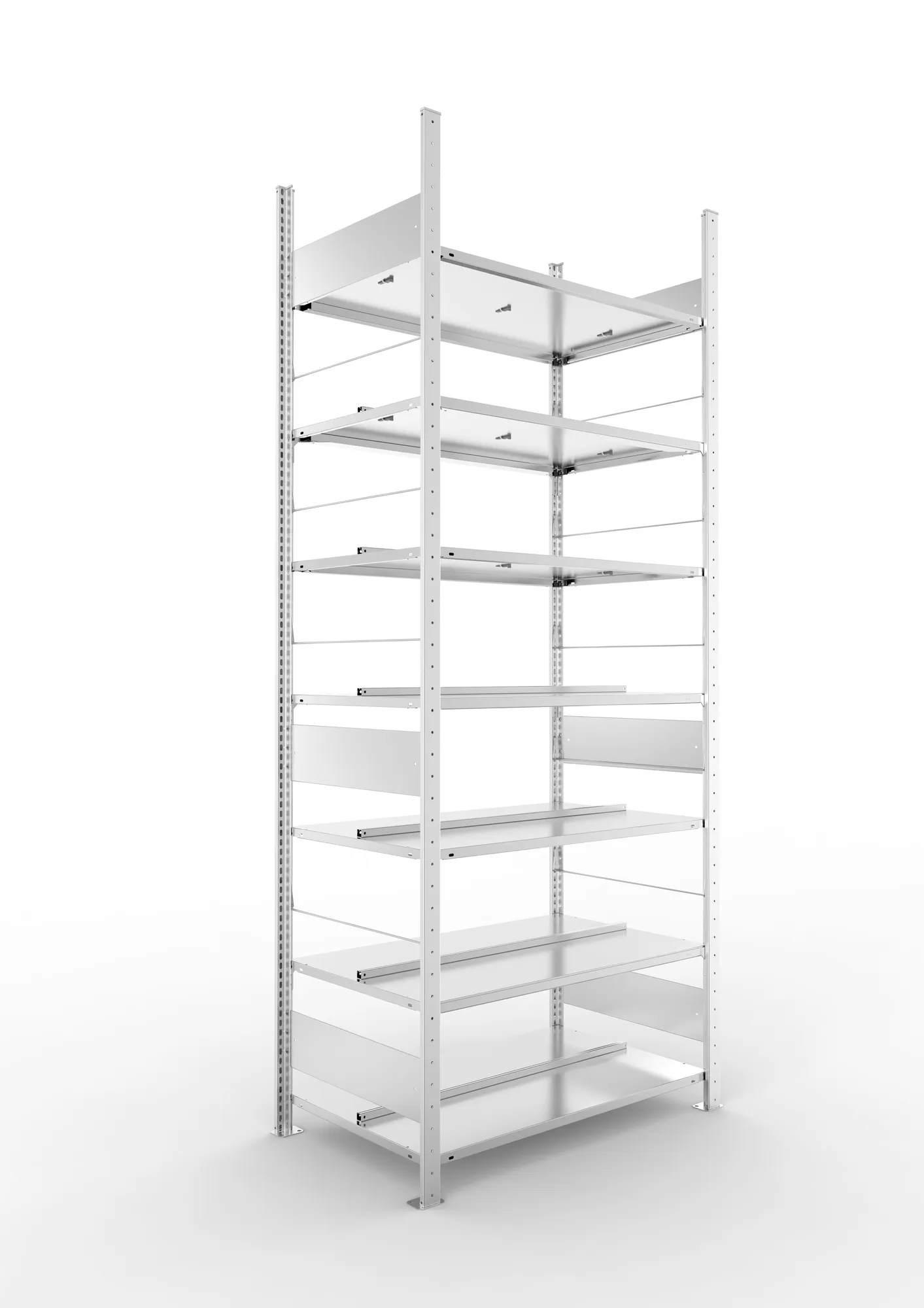 META COMPACT S3| Büro-Steckregal | Doppel-Grundregal | 2500 x 1000 x 600 mm | Fachlast 100 kg | 7 Ebenen | Mittelanschlag | verzinkt
