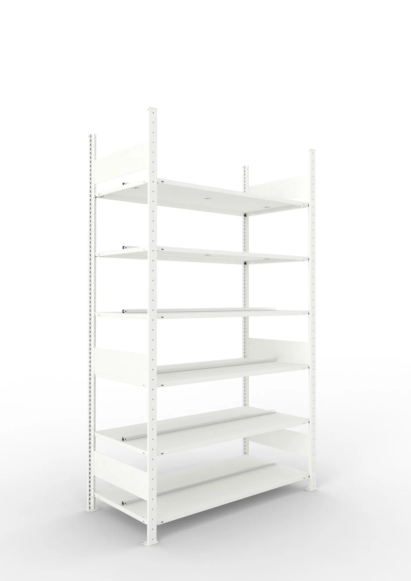META COMPACT | Büro-Steckregal | Grundregal | 2200 x 1250 x 600 mm | Fachlast 100 kg | 6 Ebenen | RAL 7035