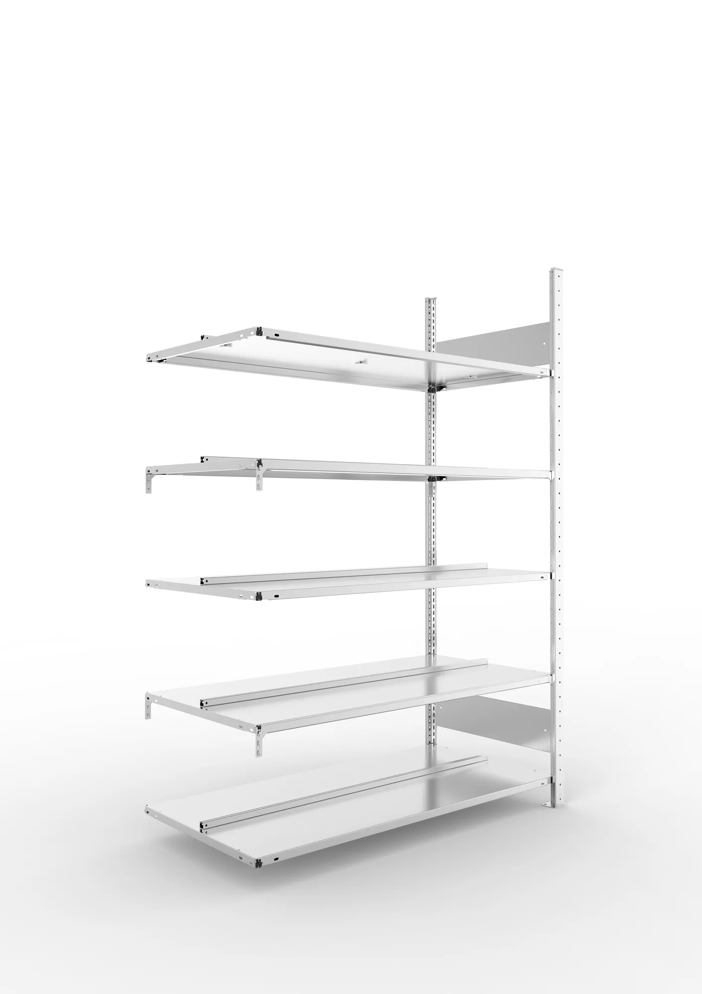 META COMPACT S3| Büro-Steckregal | Doppel-Anbauregal | 1850 x 1250 x 600 mm | Fachlast 100 kg | 5 Ebenen | Mittelanschlag | verzinkt